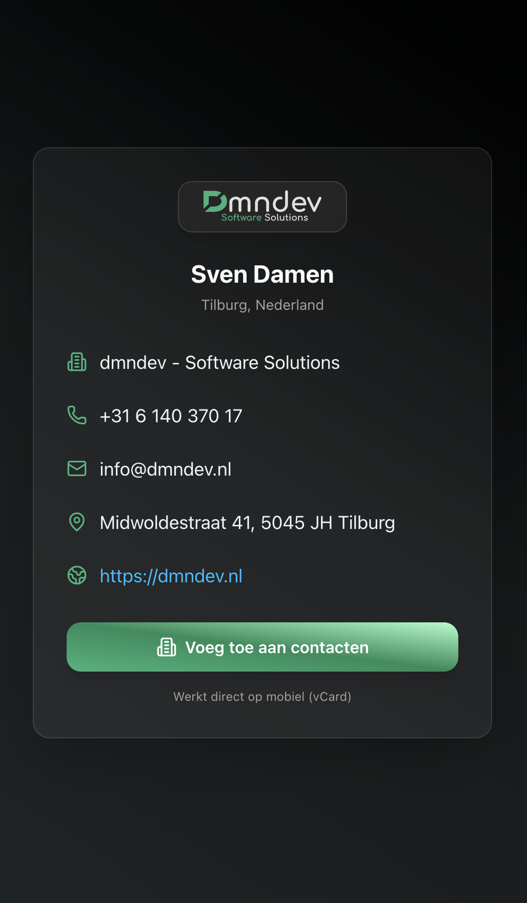 Voorbeeld van een digitaal NFC visitekaartje